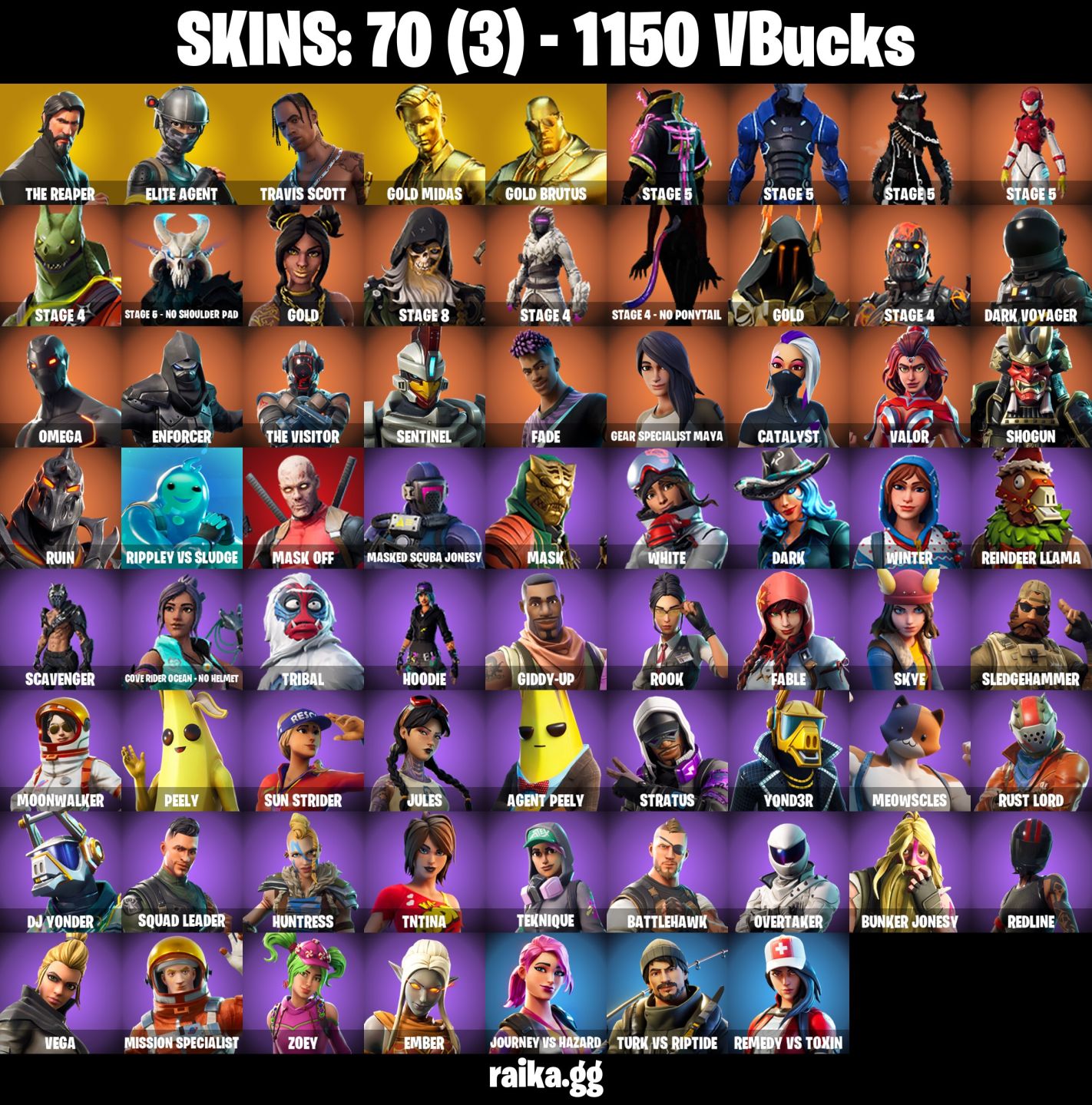 70 skins | The Reaper | Elite Agent | Travis Scott | Gold Midas | 1150 VB
