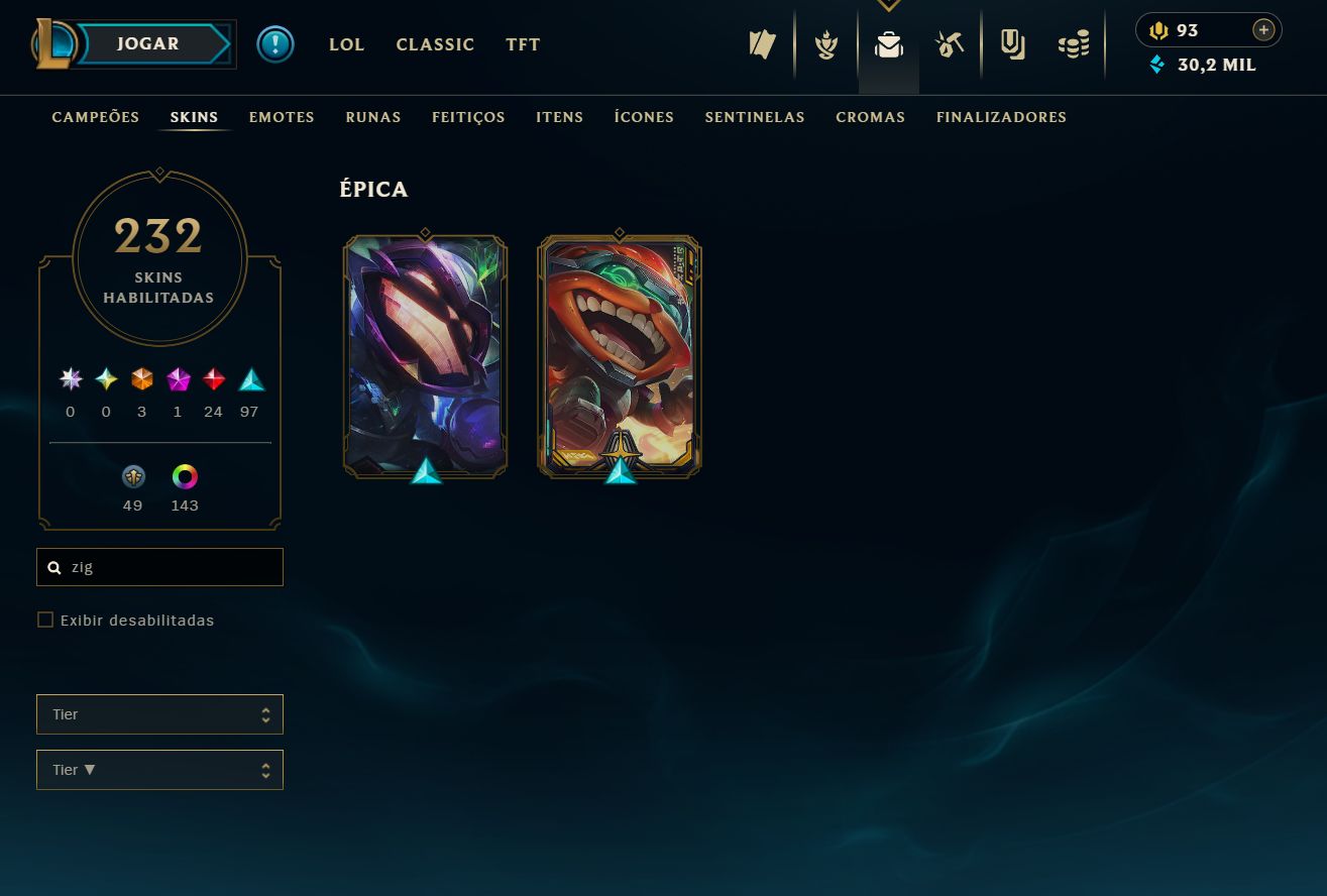 CONTA VETERANA 2015 [FA]: SETT CHIBI MÍTICO + 24 LENDÁRIAS + ZIGGS ODISSEIA