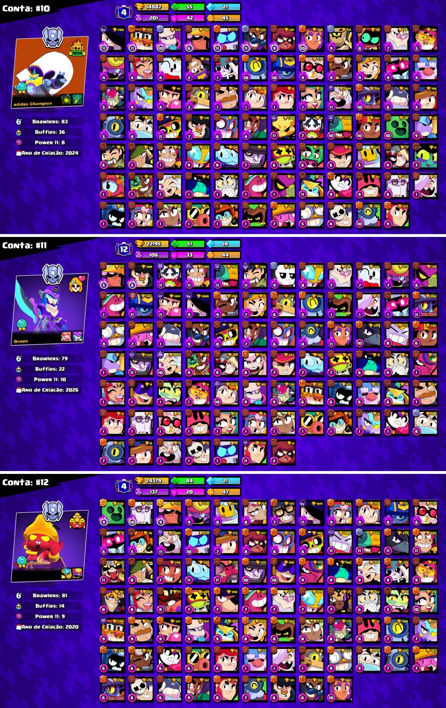 CONTAS BRAWL STARS c/LENDÁRIOS e MUITOS TROFÉUS!!