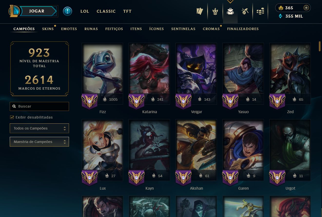 CONTA HIGH LEVEL 944 | PLATINA I | 324 SKINS (4 ULTIMATES + 25 MÍTICAS)