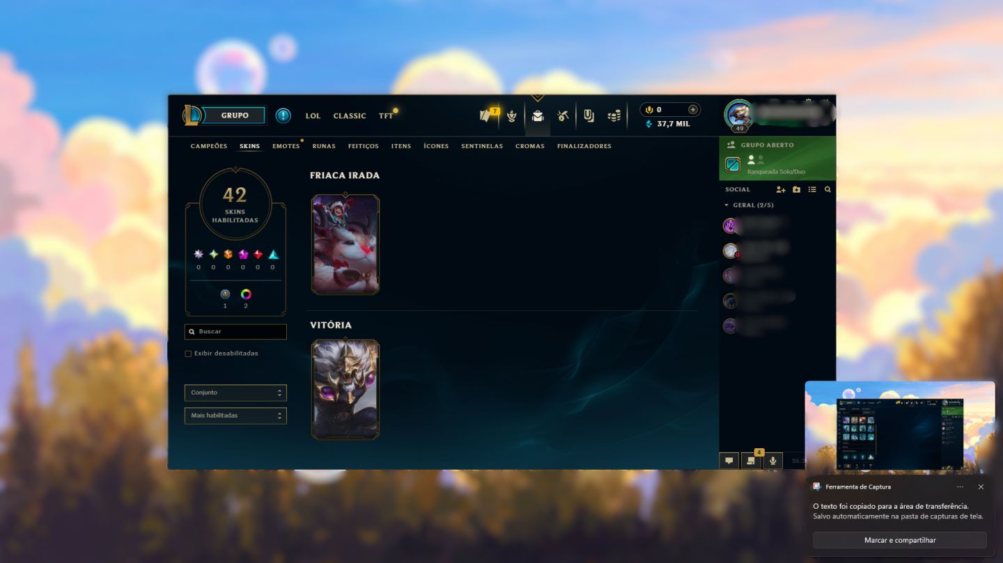 Conta Platina IV 32 PDL NOVA - LEE SIN ESCAMAS CELESTIAIS, FIDDLE FESTA SUPRESA!