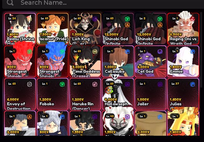 Venda de personagens Anime Vanguards!