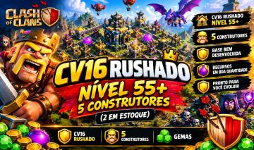 Clash of Clans CV16 Rushado Nível 55+ | 5 Construtores | Base Desenvolvida +