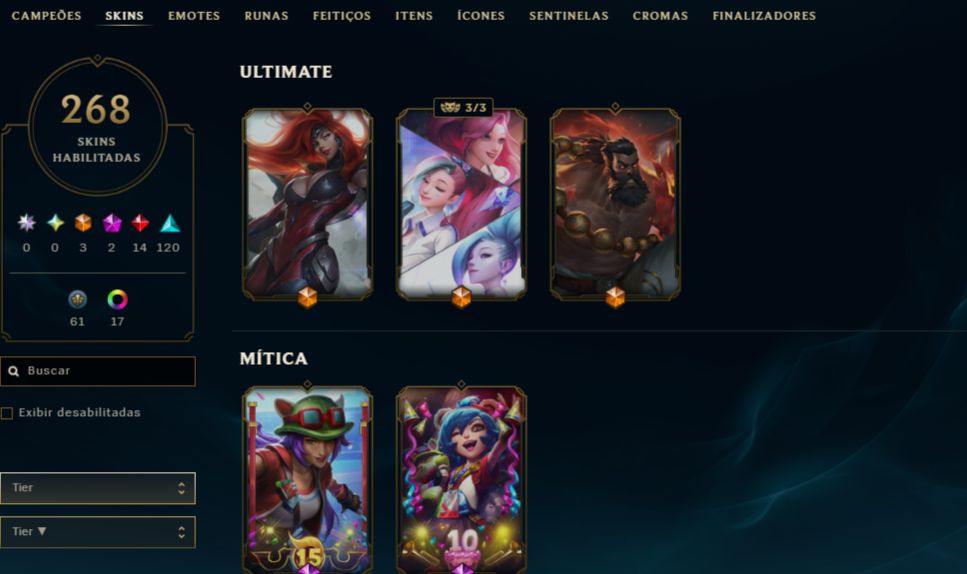 Conta lol no elo prata com 268 skins TODOS CAMPEÕES