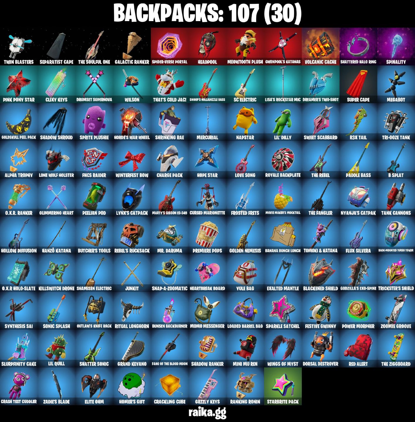 53 Skins - Spider Man Miles Morales, Sub Zero MK3, Santa Dogg, 0 vbucks