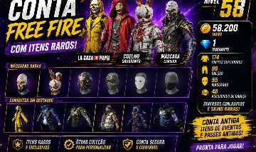 Conta Free Fire Nível 58 + 1 Passe Do Jogo + La Casa de Papel + Itens Raros