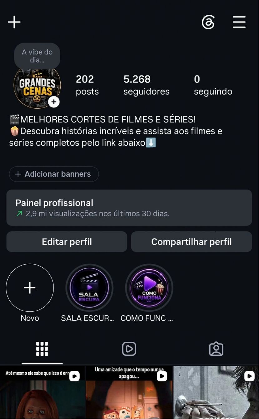 Instagram 5,2K Seguidores | 2,9 MILHÕES de Views/30 Dias | Nicho Filmes e Séries