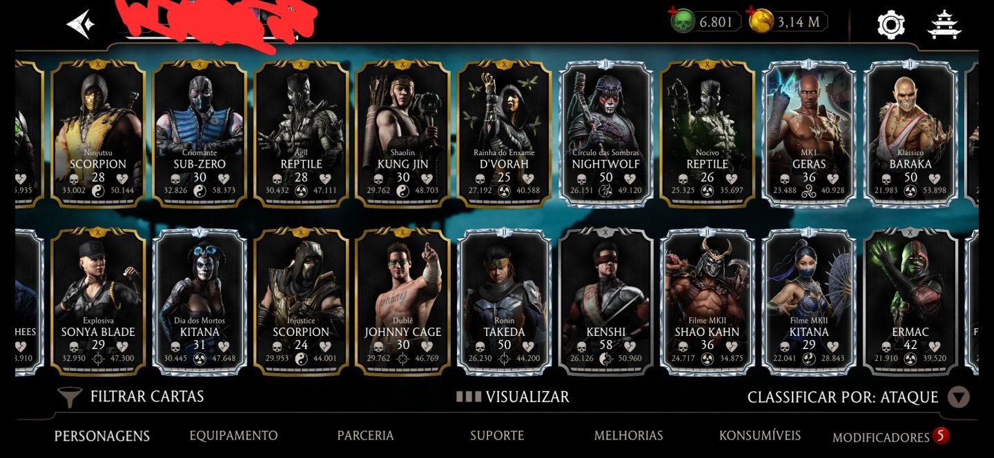 CONTA TOP TIER MK MOBILE NVL 60 | TIME MK11 FULL FX | 6.8K ALMAS
