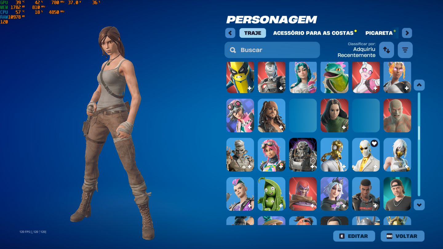CONTA FORTINITE SKINS LARA CROFT + MACHADO LEVIATAN - salve mundo fundador