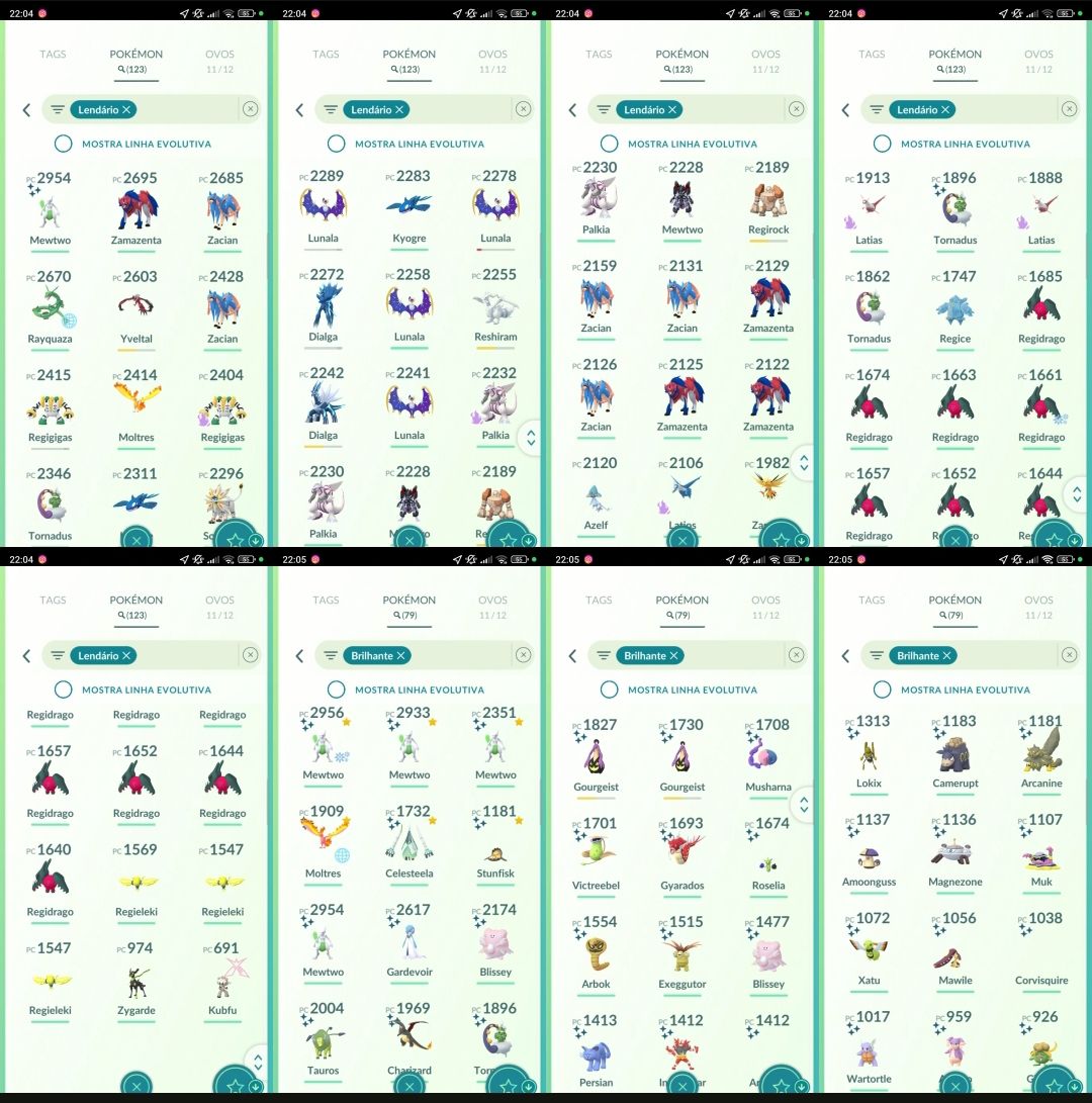 LV 68 |123 Lendários| 79 Brilhantes (Shiny), 11 Míticos, 119 Evento, 34 BG A099