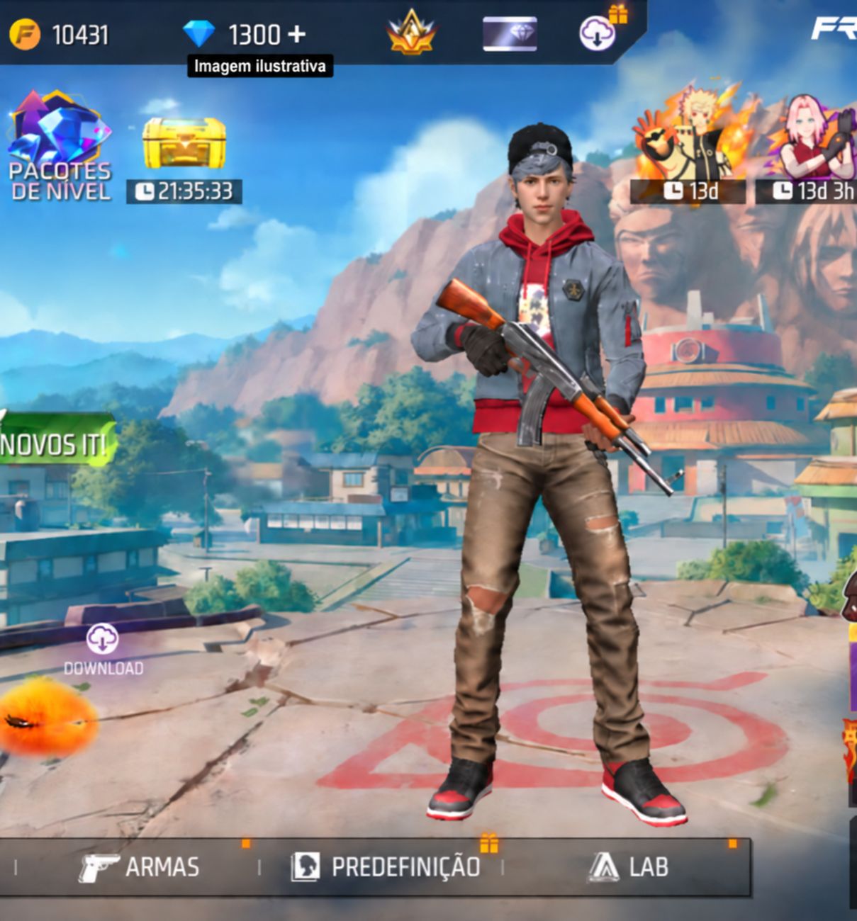 Conta FF LV30 + 1.300 Diamantes + Rei Caveira | Entrega Automática