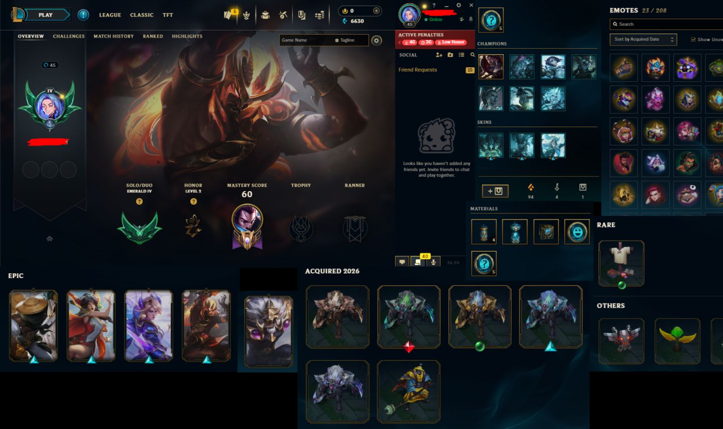 CONTA DE 2020 UPADA A MÃO | LVL 45 | ESMERALDA IV | 5 SKINS