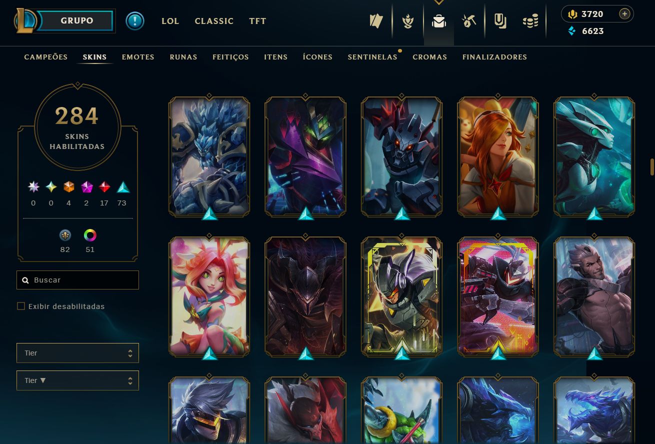 Lvl 135 | 284 skins | 3720 RP | bordas de skins, elise e morgana vitorisa e mais