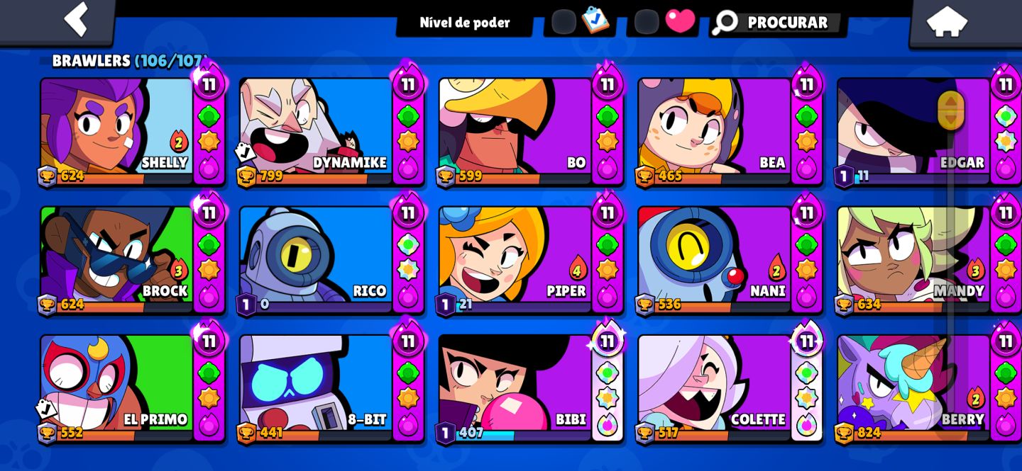 CONTA BRAWL STARS À VENDA 106/107 BRAWLERS 31 BRAWLERS FULL 11 45.782 TROFÉUS