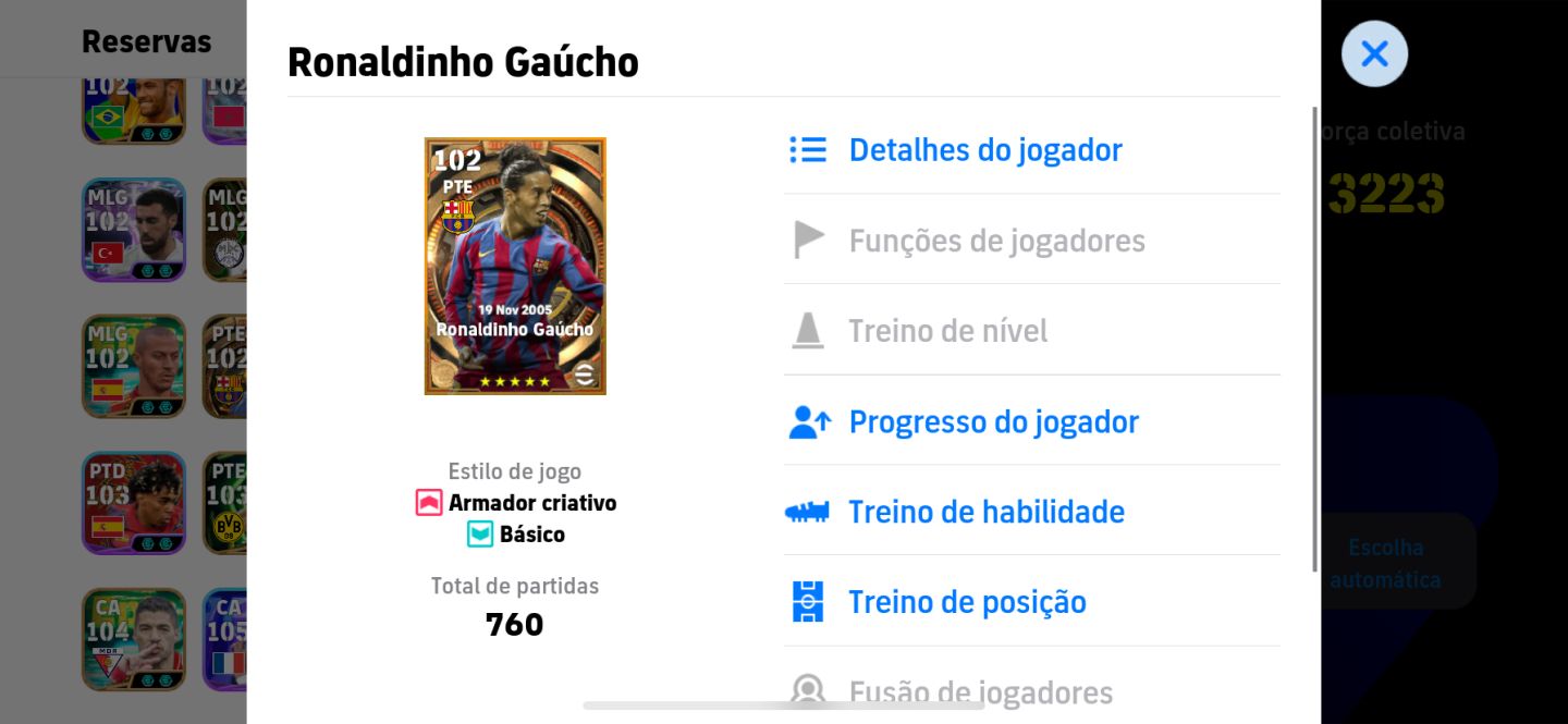 CONTA EFOOTBALL +3220 FORÇA COLETIVA, MESSI, MBAPPE, DROGBA, RONALDINHO ETC