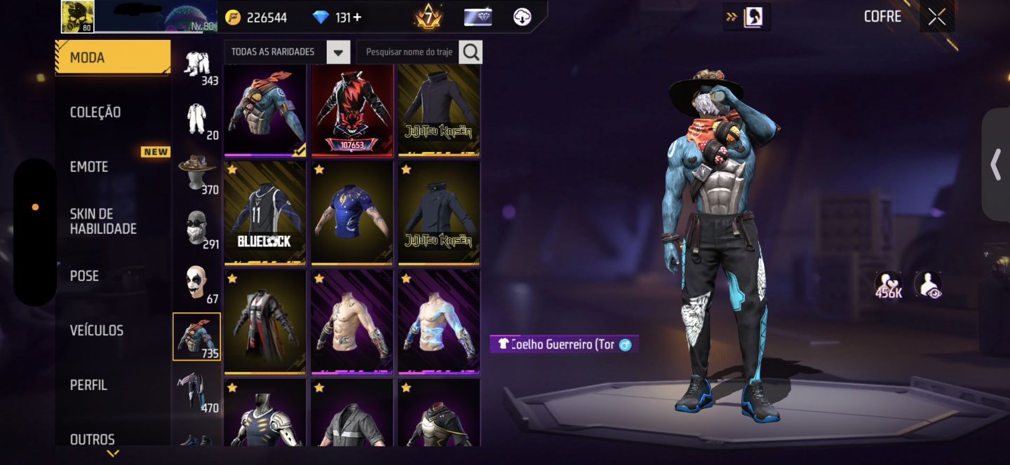 CONTA DE FREE FIRE GEMADA NÍVEL 80 COM ANGELICAL, STEAMPUNK e COELHÃO