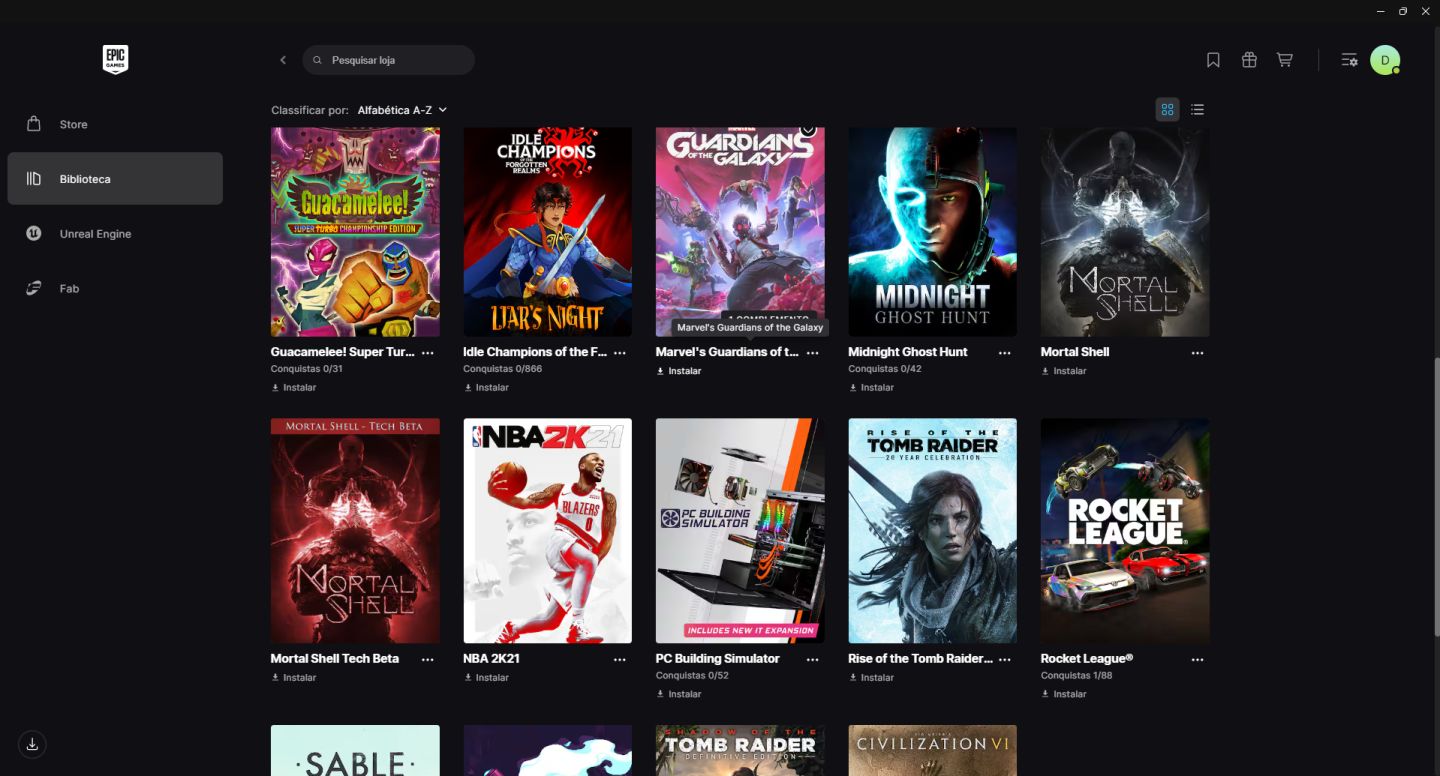 Conta epic games com jogos