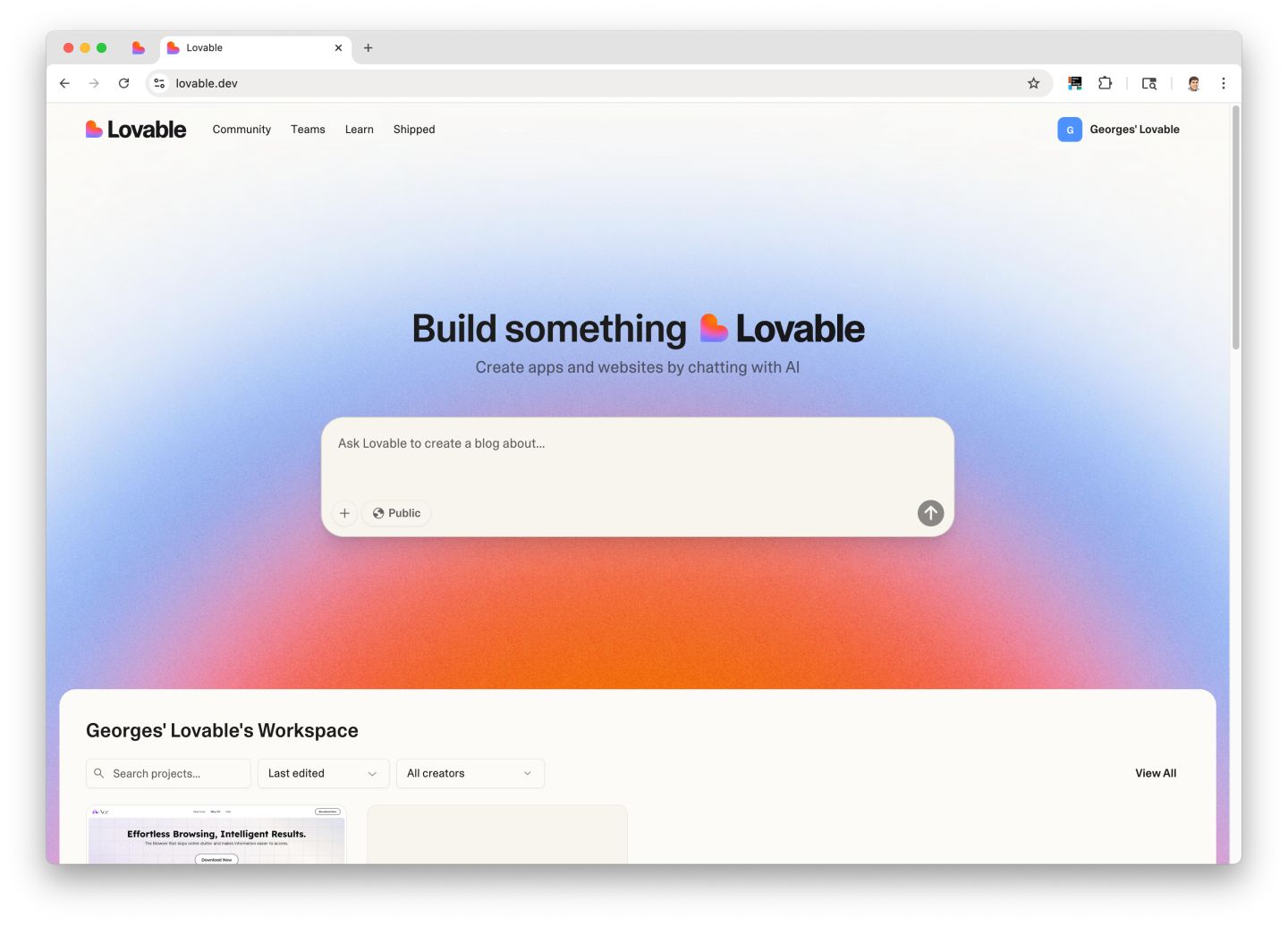 Contas prontas lovable app com creditos para usar