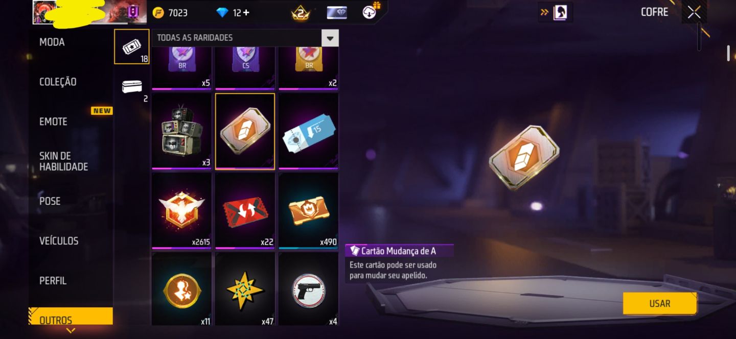 CONTA FREE FIRE TOP - NIVEL 33 | CARTÃO TROCA DE NOME