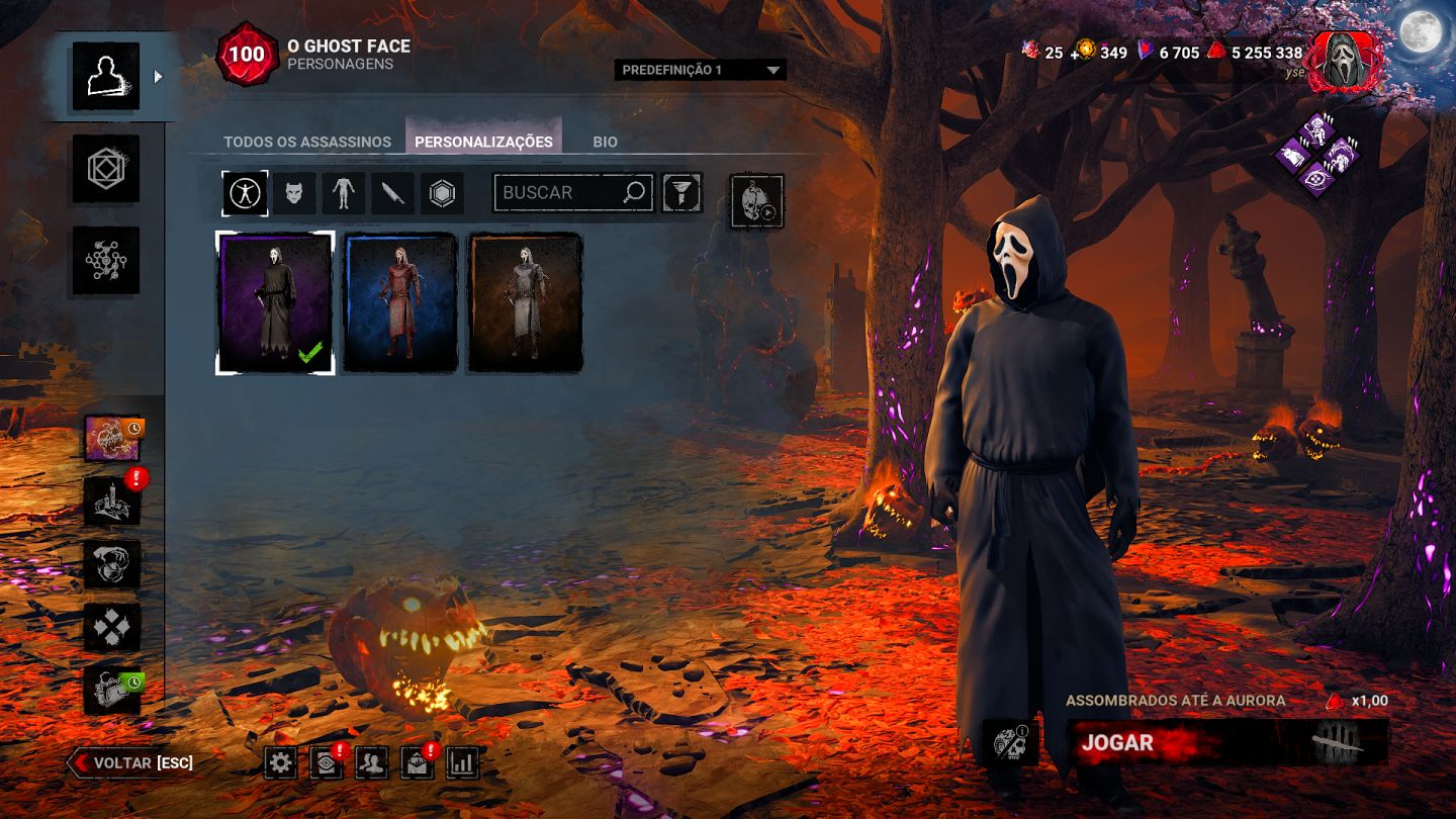 Conta DBD com bordas legacy, DLC do Myers, muitas skins e P100