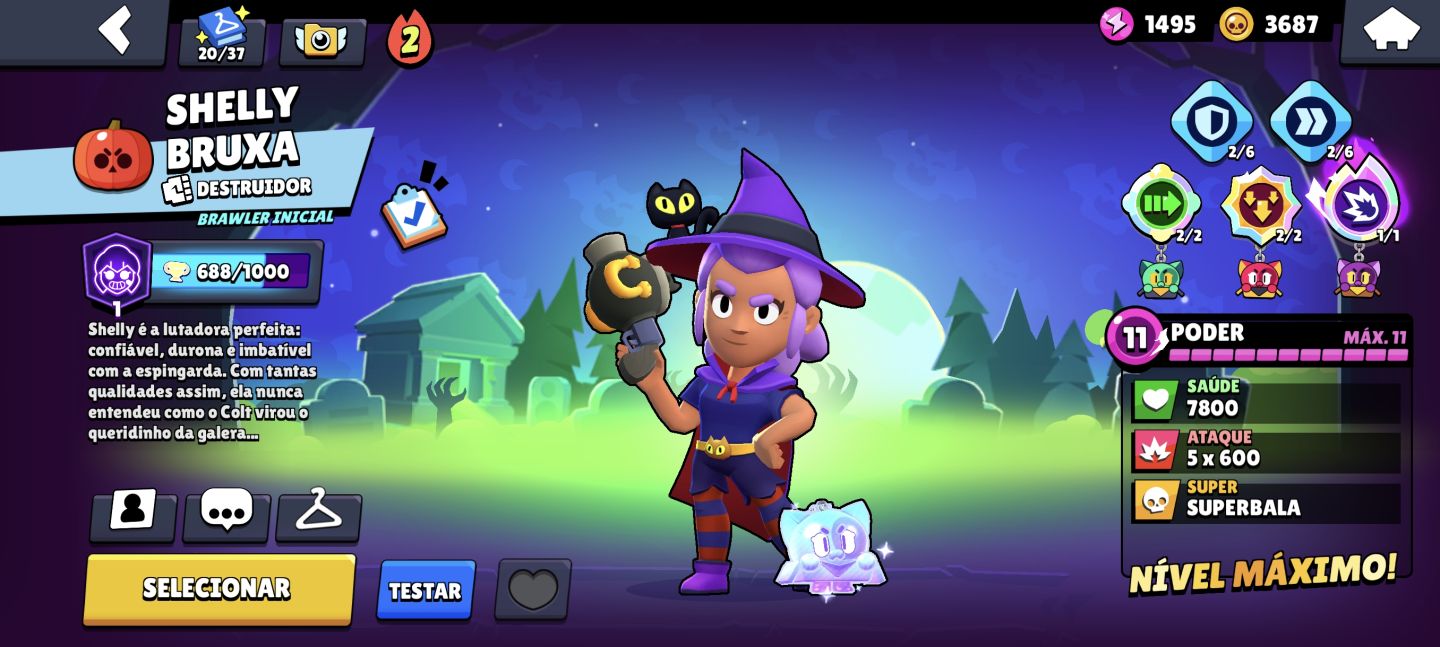 CONTA BRAWL STARS 2019 COM SHELLY BRUXA E LEON LOBISOMEM
