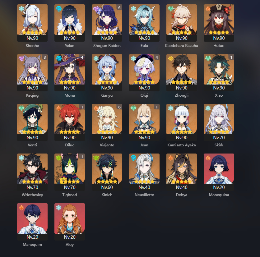 31CHARS 5 ESTRELAS, RAIDENC6 (melhor raiden),ARLECCHINOC1, FURINAC1, NEUVILLETTE