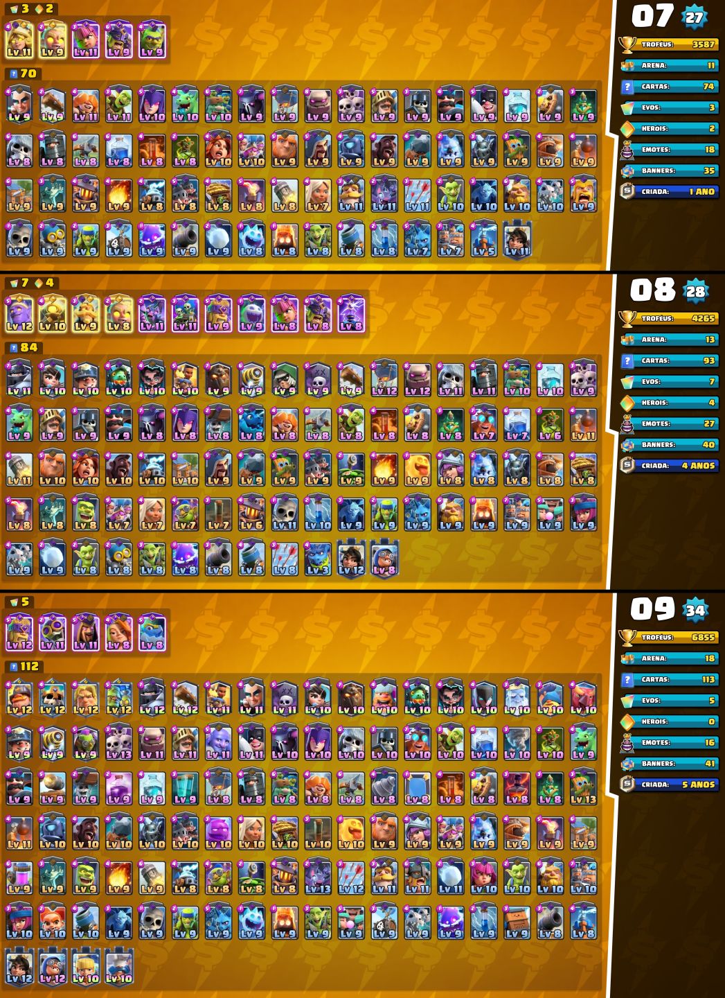 CONTAS UPADAS E BARATAS CLASH ROYALE +CAMPEÕES +EVOS E COM MAIS GEMAS