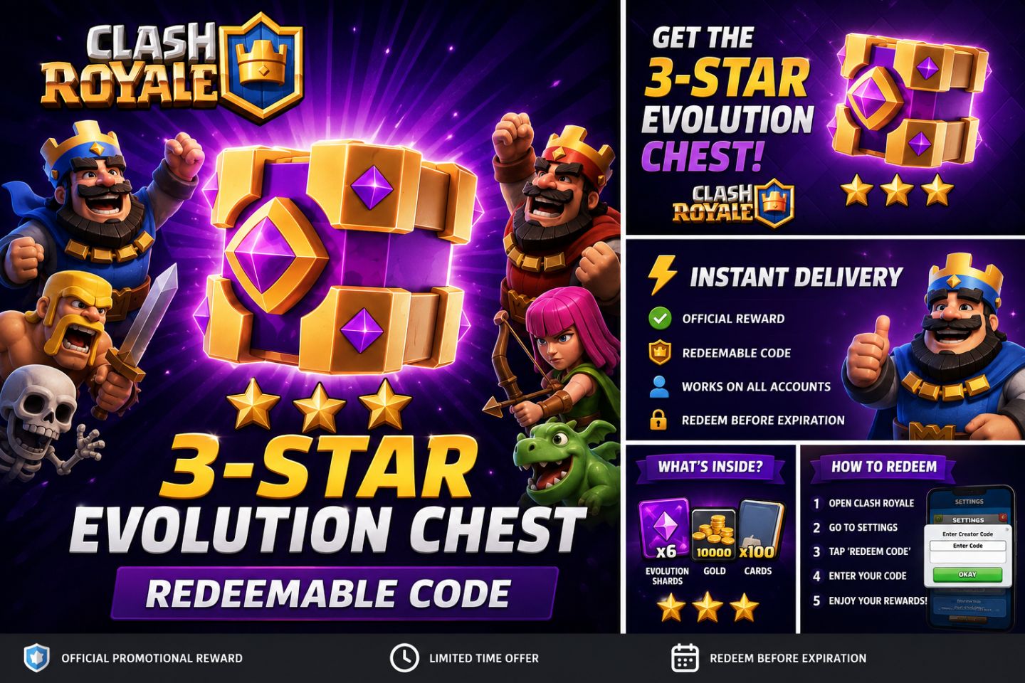 Clash Royale 3-Star Evolution Chest Redeemable Code