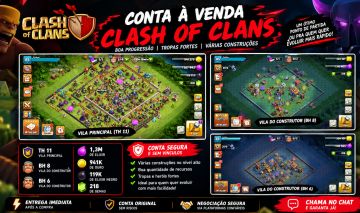 CONTA CLASH OF CLANS TH11 + BH8 | 218 GEMAS | 1,3M ELIXIR | CONTA COMPLETA