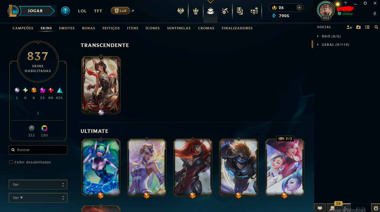 Conta RIOT - Valorant(182 skins)/ League of Legends(837 skins)/TFT (+15k GASTO)