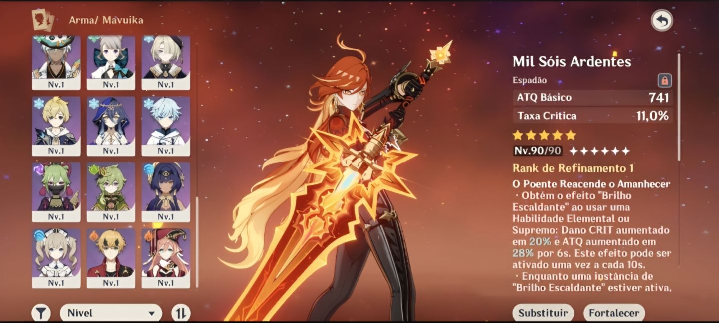 Conta Genshin Impact ar55 Mavuika com ass e outros t5