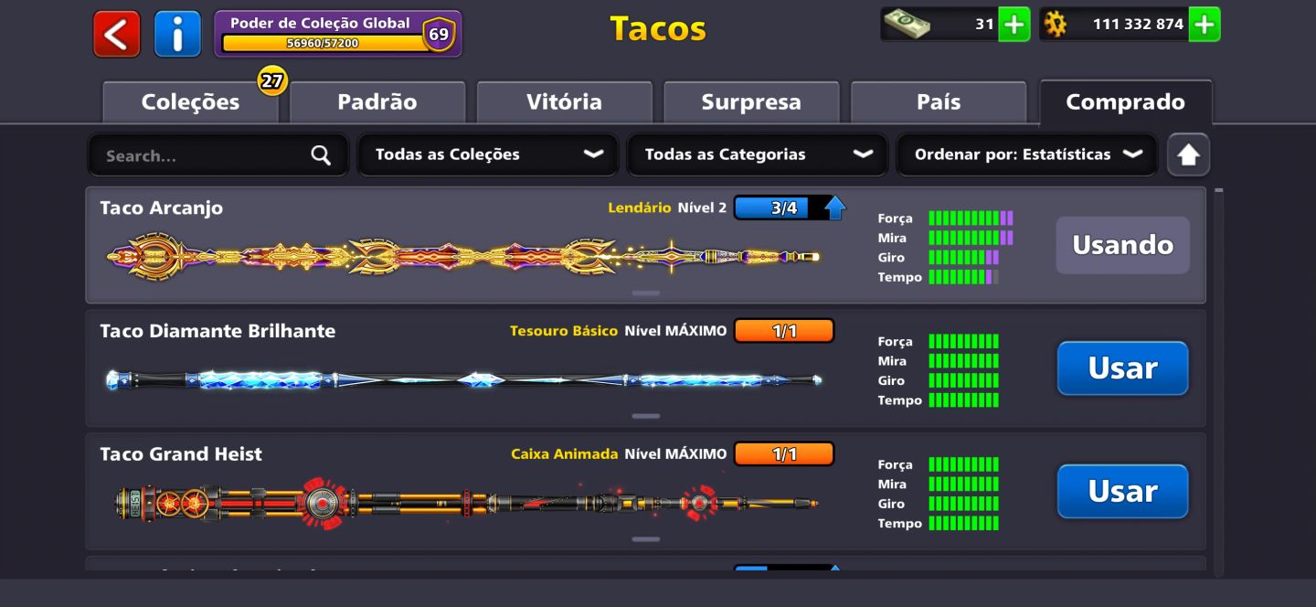 Conta 8 Ball Pool com 110 milhões e todos os lendas