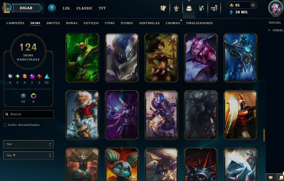 Full Acesso - 124 Skins - 140 Campeões - Level 197 - 38 Mil Essencia Azul