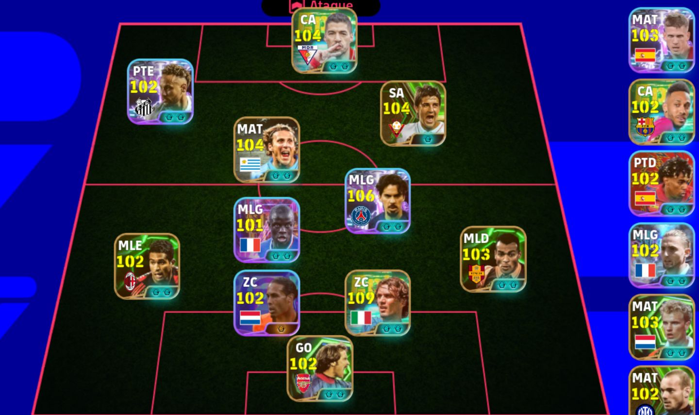 Contra Braba,MALDINI 108+FORLAN TSUBASA 104 + VITINHA 106 + NEYMAR BLITZ 102