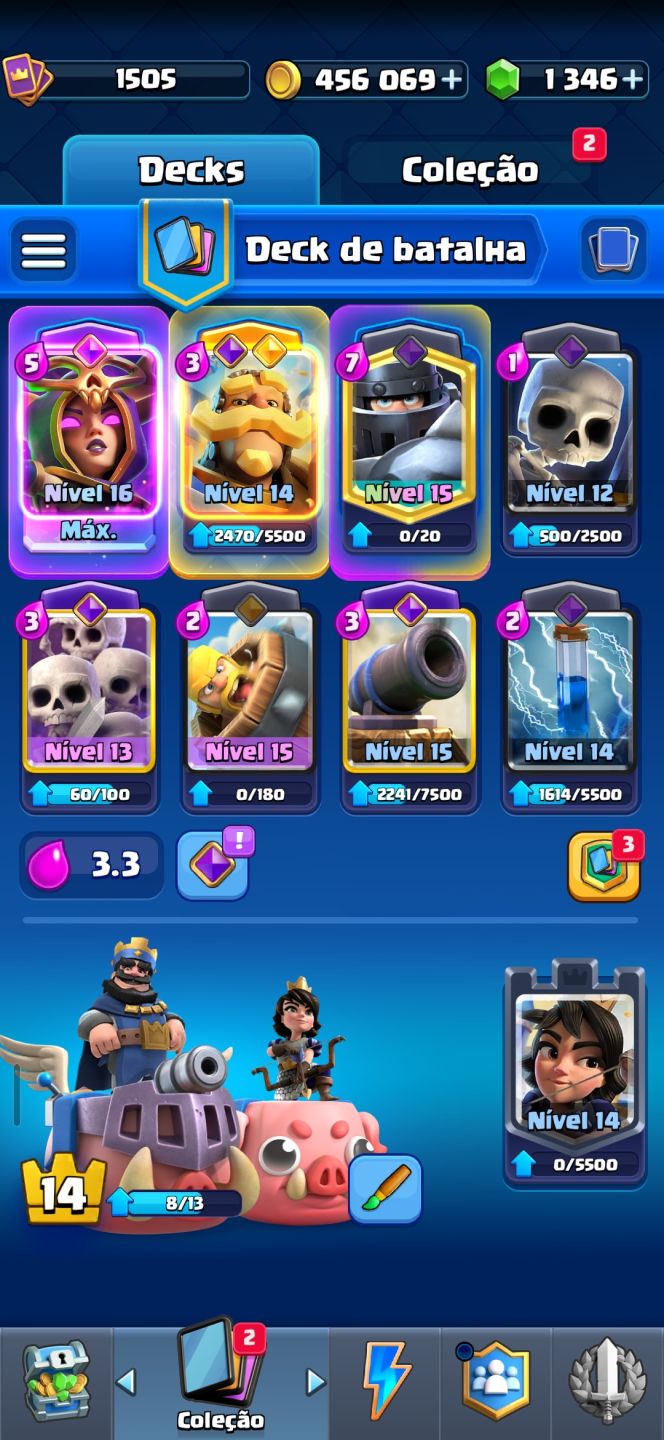 VENDE SE CONTA CLASH ROYALE 1.346 GEMAS + MUITO OURO E CARTAS RARA E MUITO MAIS