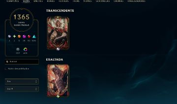 Conta com email de criação 1365 com skin parcialmente lendaria do Faker