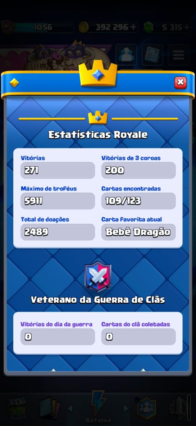 5.900 Troféus | 400k Ouro | 5.300 Gemas | 109/123 Cartas