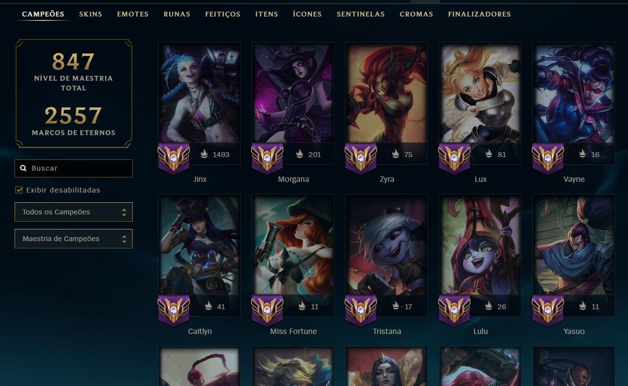 CONTA COM NV 574 - 457 SKINS TODOS CAMPEÕES ELO PRATICAMENTE ZERADO HONRA MAX