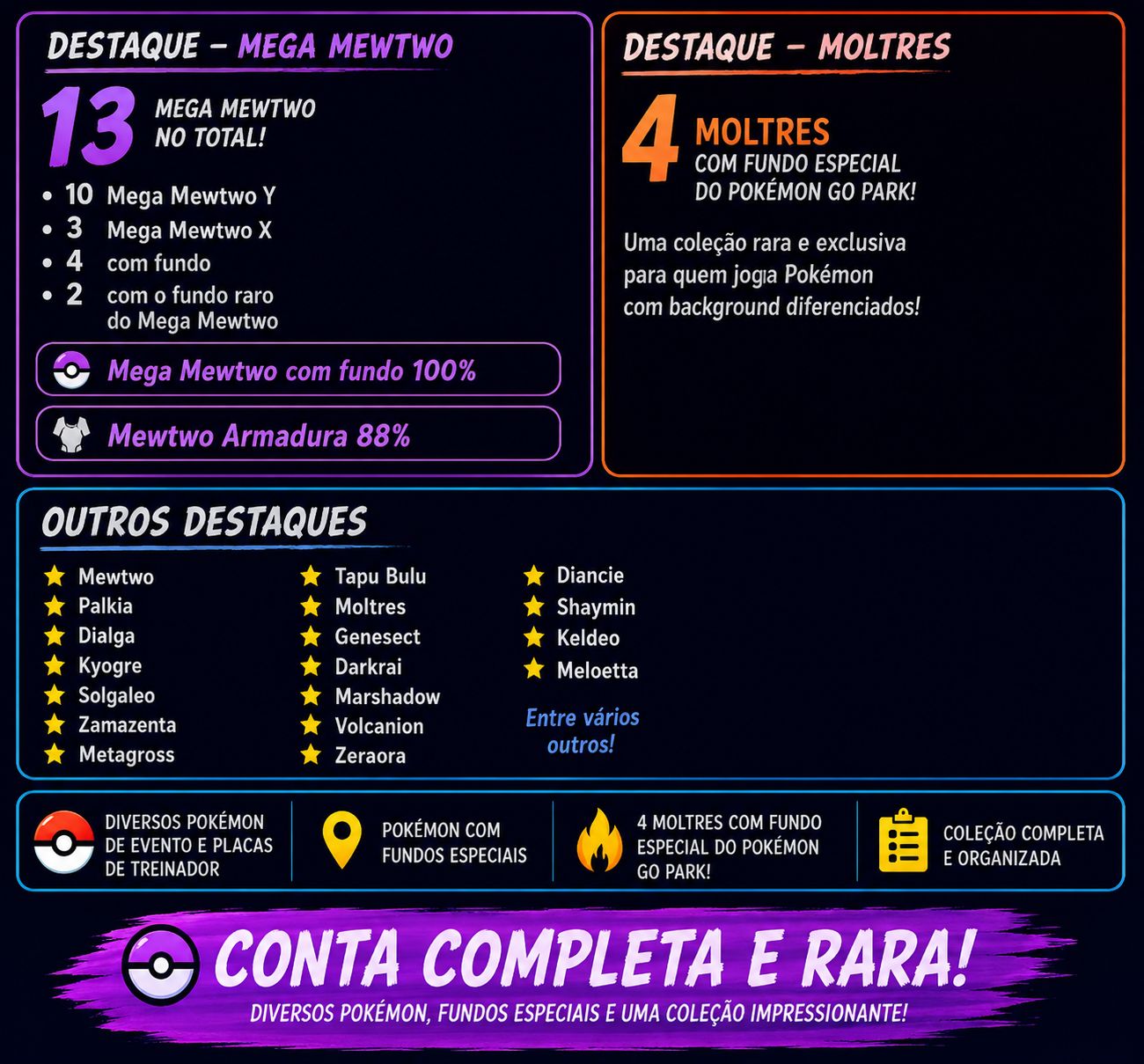 Conta muito rara de pokemon go(Com mega Mewtwo com fundo 100% e Mewtwo armadura)