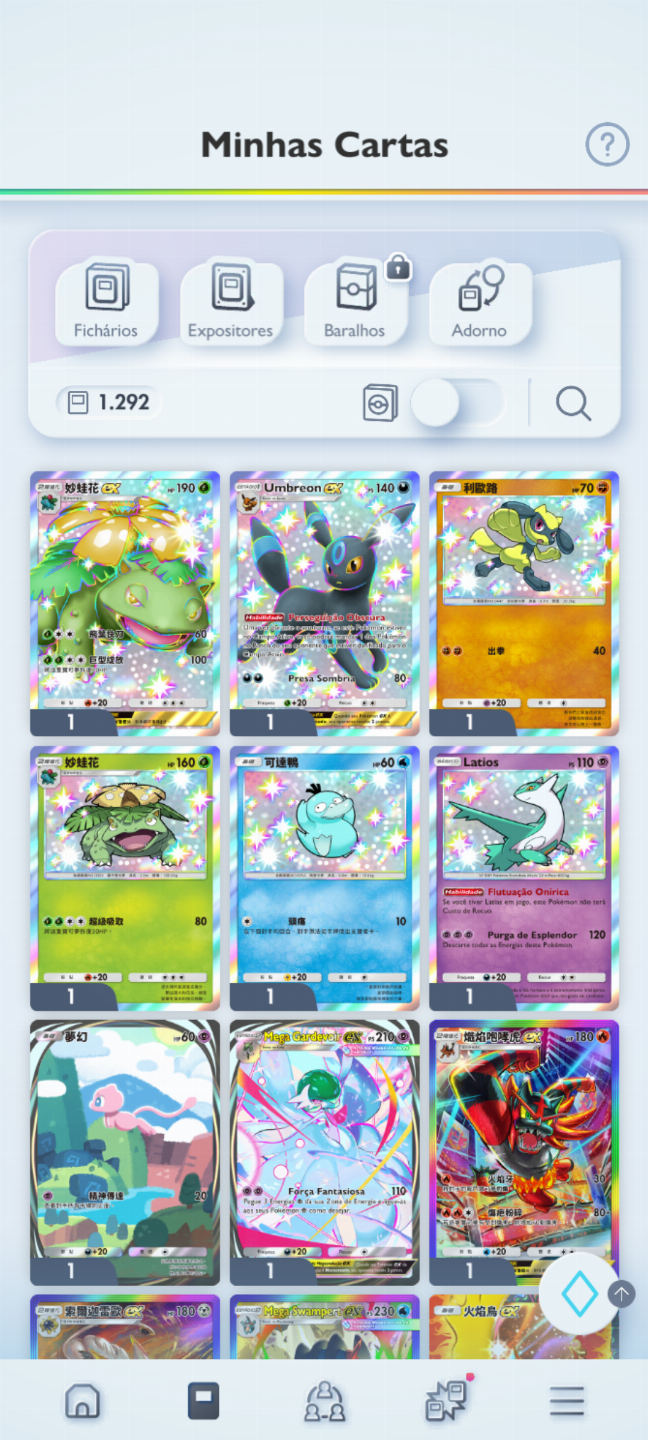 Conta Pokémon TCG - NV 19 com mais de 1,2k cartas, com muitos Shinys e Full Art