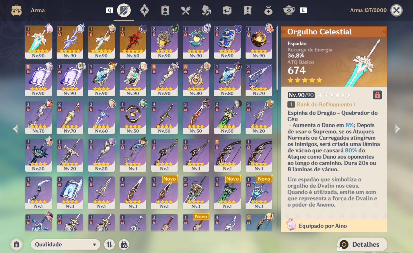 Conta Genshin Impact UNICO DONO, rank 57 (VALOR NEGOCIAVEL)