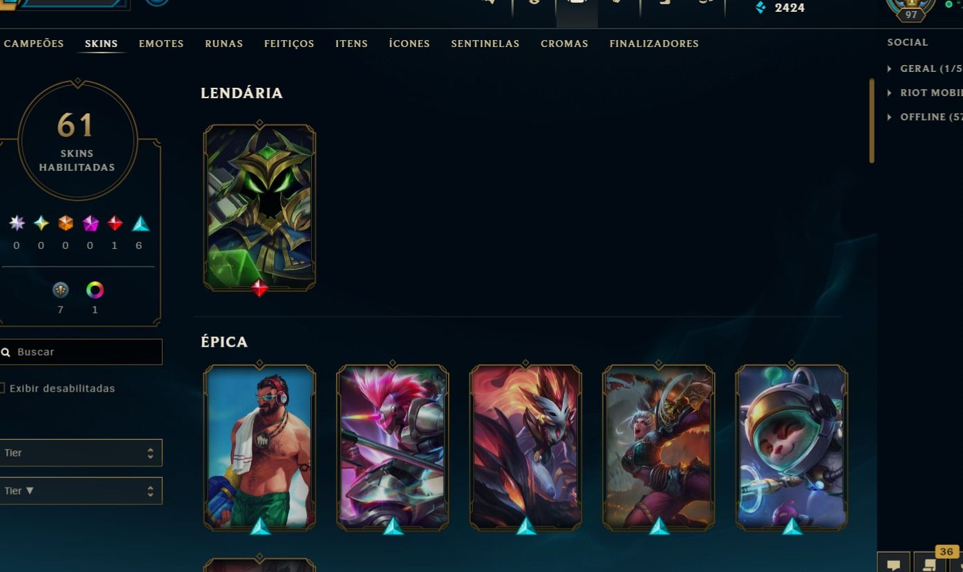 Conta LoL Rara (2014) | 61 Skins + Vários Legados | Ícones + Wards + Espólio