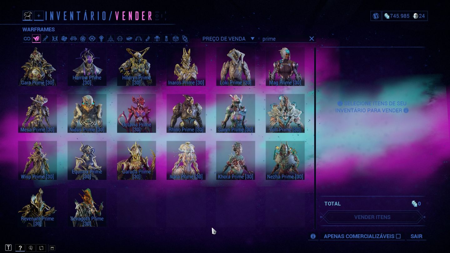 Desapego Warframe - MR21, frame buildados e Conta Vinculada a Steam