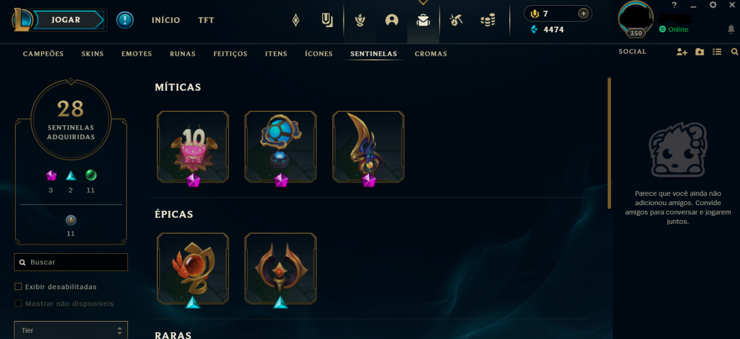 (Premium) CONTA UNRANKED LOL 2015 MMR DIAMOND 159 SKINS 116 CROMAS FA