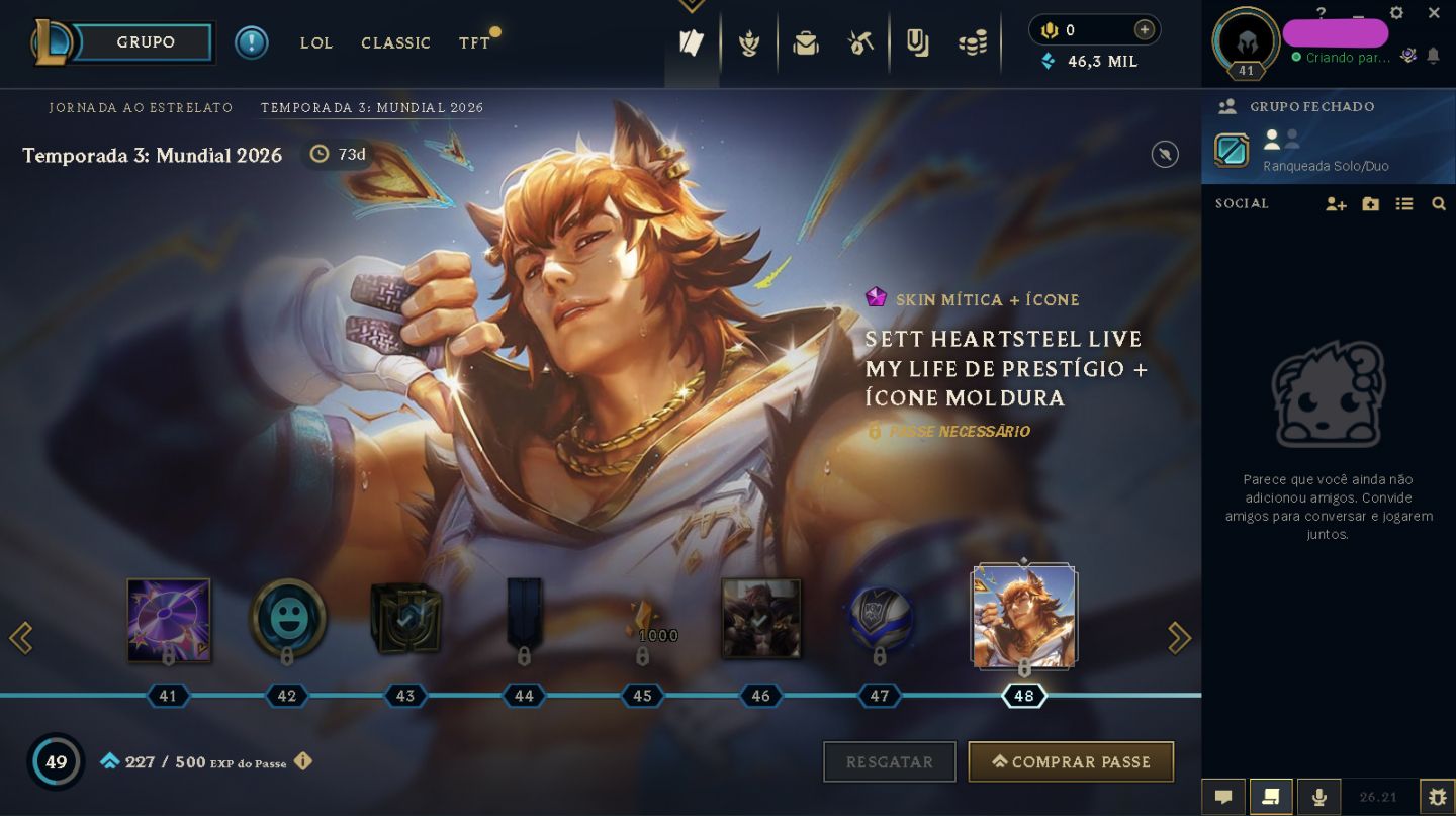 Conta de Lol Nível 41 | Mestre (70% WR) | 42 Campeões | 3 Skins | 56 Ícones e +!