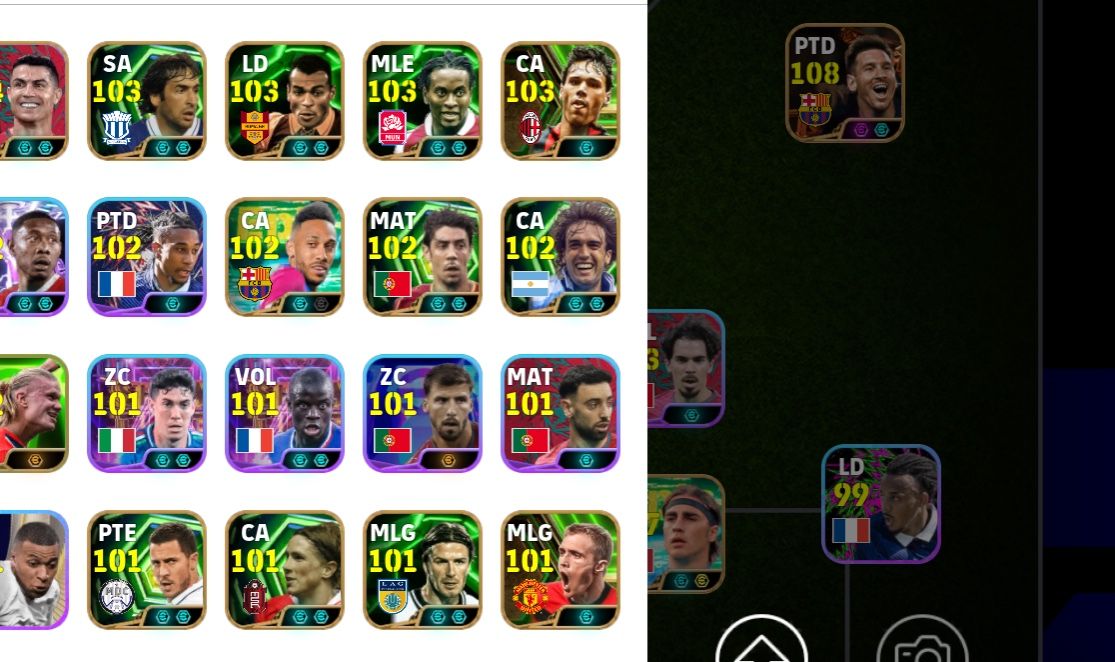 CONTA eFOOTBALL MOBILE TOP! ELENCO ESTRELADO + CRISTIANO RONALDO 108 E MESSI 104