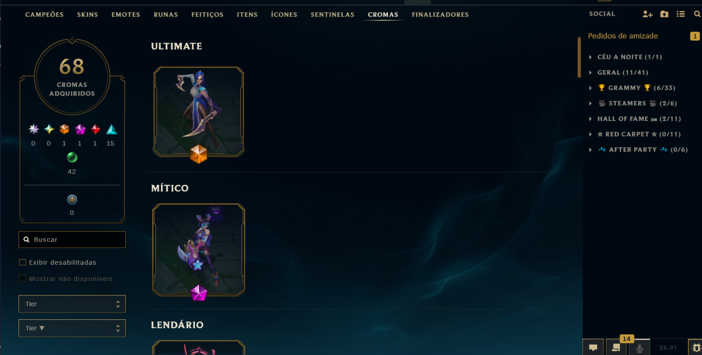 Conta do LOL com 34 Skins de Prestígio