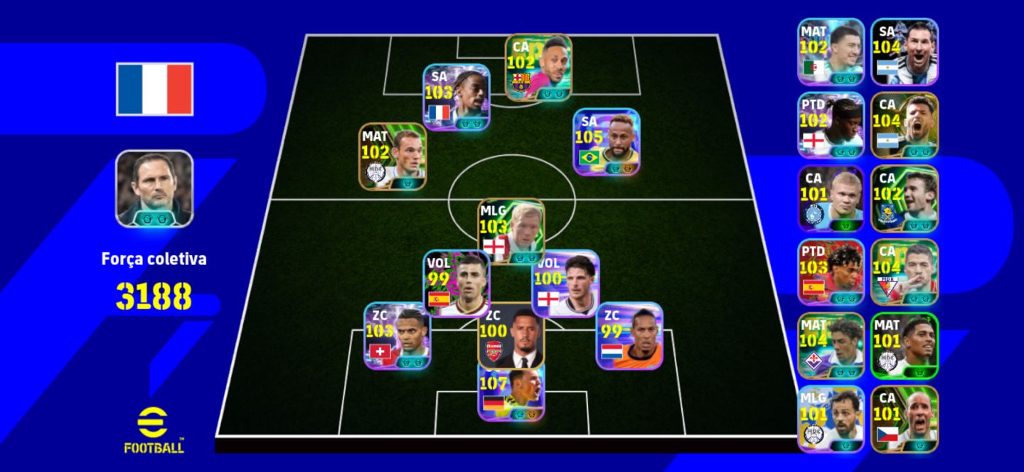 CONTA eFOOTBALL À VENDA Força: 3188 Neymar 105, Messi 104 Suárez 104, Neuer 107