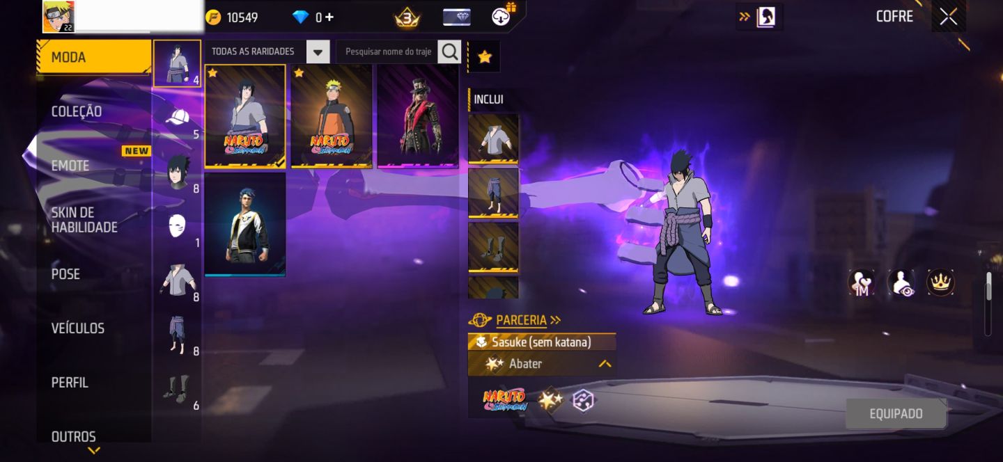 CONTA BOT DE FF COM NARUTO E SASUKE