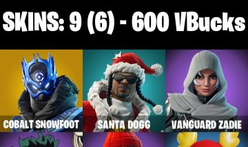 9 Skins - cobalt snowfoot, santa dogg, izuku midoriya, 600 vbucks